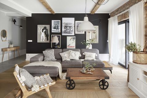 a nordic style country house living room with gray wall