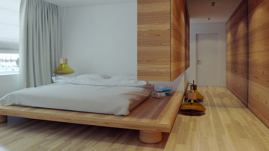 Ideas for furnishing a wooden bedroom with a modern design n.12