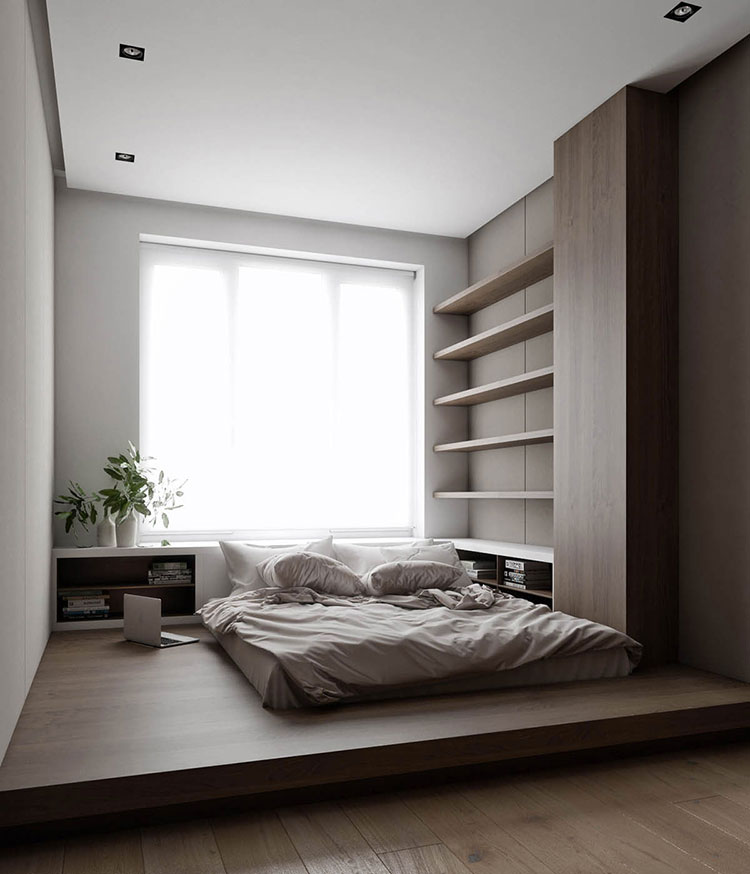 Ideas for furnishing a wooden bedroom with a modern design n.11