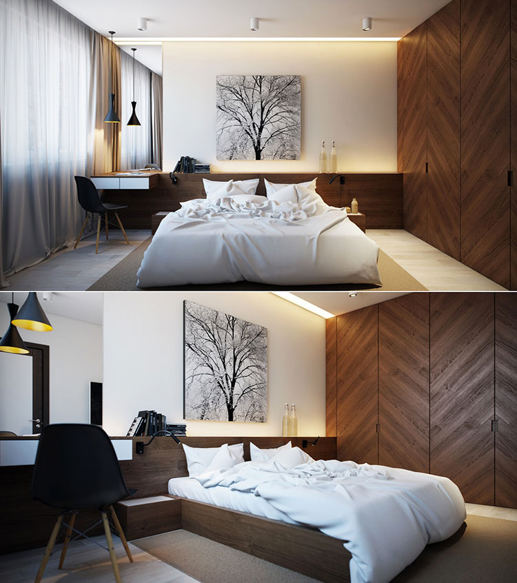 Ideas for furnishing a wooden bedroom with a modern design n.07
