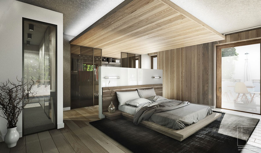Ideas for furnishing a wooden bedroom with a modern design n.04