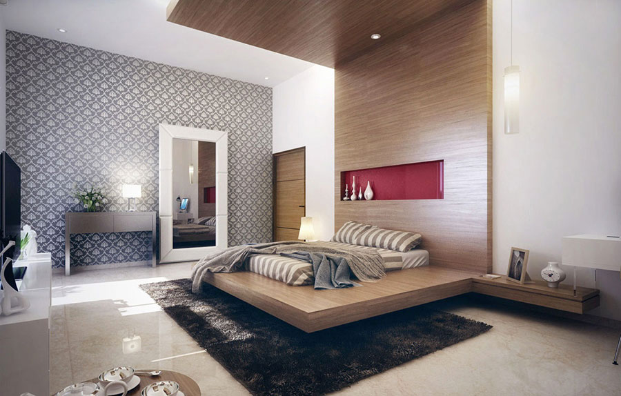 Ideas for furnishing a wooden bedroom with a modern design n.06
