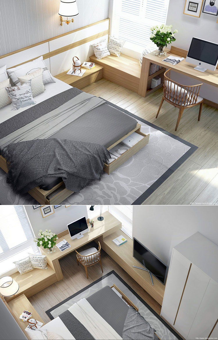 Ideas for furnishing a wooden bedroom with a modern design n.10
