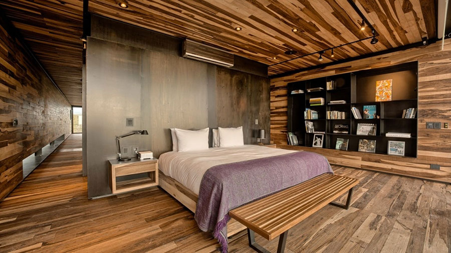 Ideas for furnishing a wooden bedroom with a modern design n.16