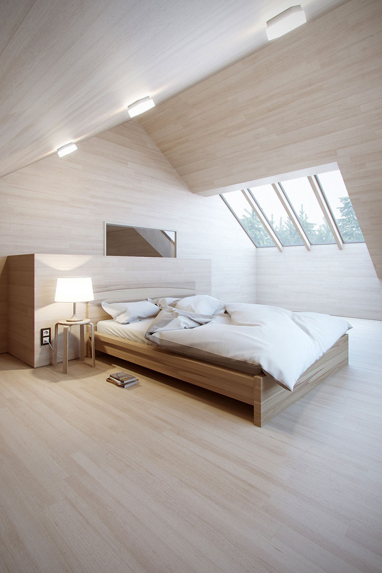Ideas for furnishing a wooden bedroom in the attic n.05